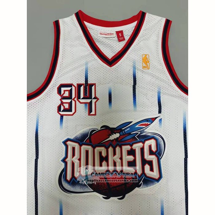 Camiseta Houston Rockets Hakeem Olajuwon NO 34 Mitchell & Ness 1996-97 Blanco